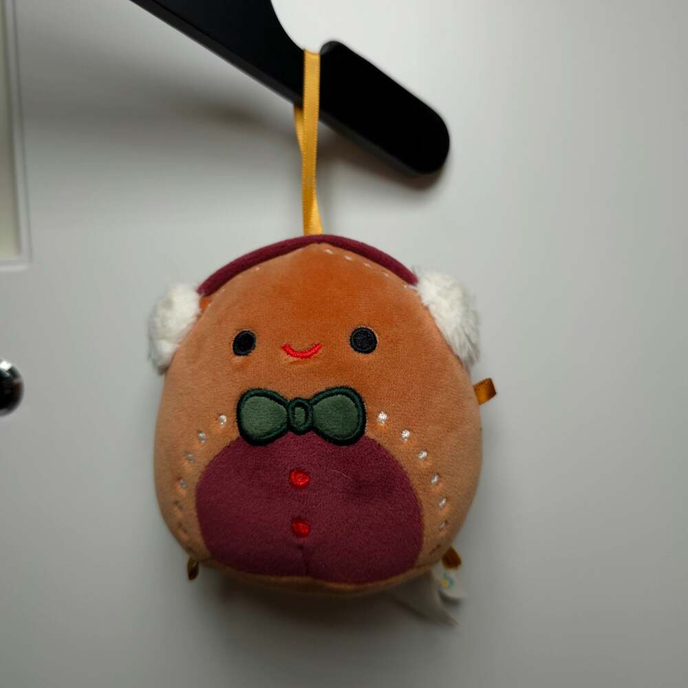 Squishmallows Jordan the Gingerbread Christmas Ornament Plush with Green Bow Tie